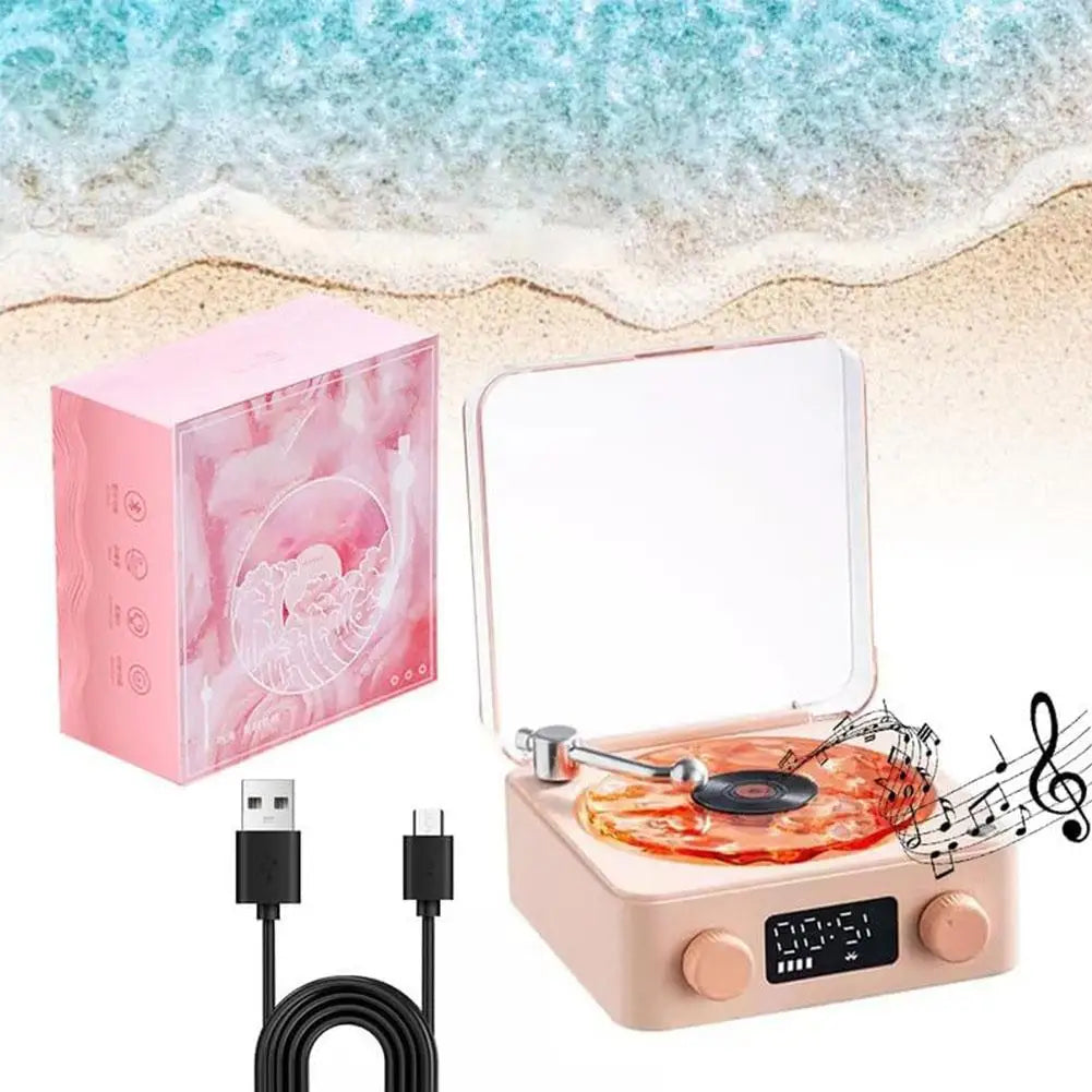 Waves Bluetooth Vinyl Player Speaker with White Noise Functionality and RGB Lighting - Retro Turntable Design for Enhanced Sleep Aid