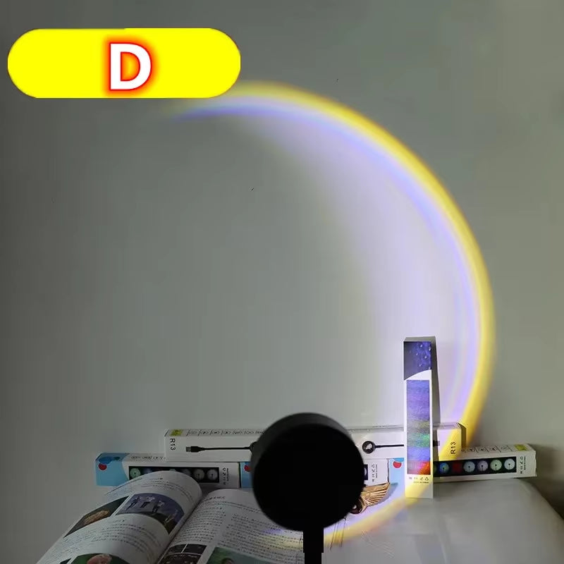 LED Sunset Lamp Projector - USB Rainbow Neon Night Light for Bedroom Decor and Photography Atmosphere Lighting Gift