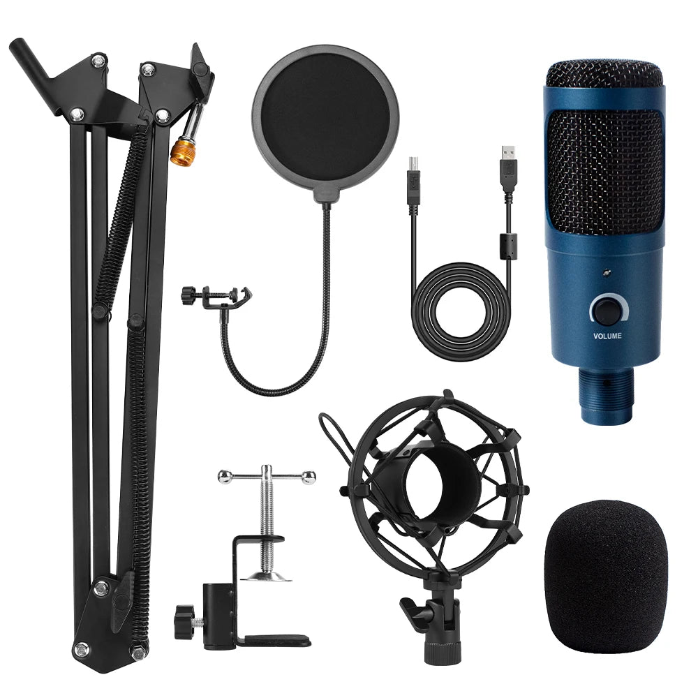 D80 Metal USB Condenser Microphone with Stand for Computer, Laptop, and Studio Recording