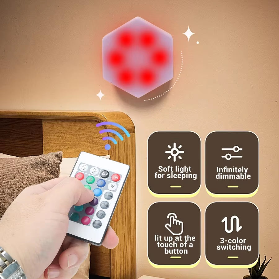 6-Piece Touch Control Hexagonal LED Wall Light Set - Honeycomb Touch Sensitive Night Lights