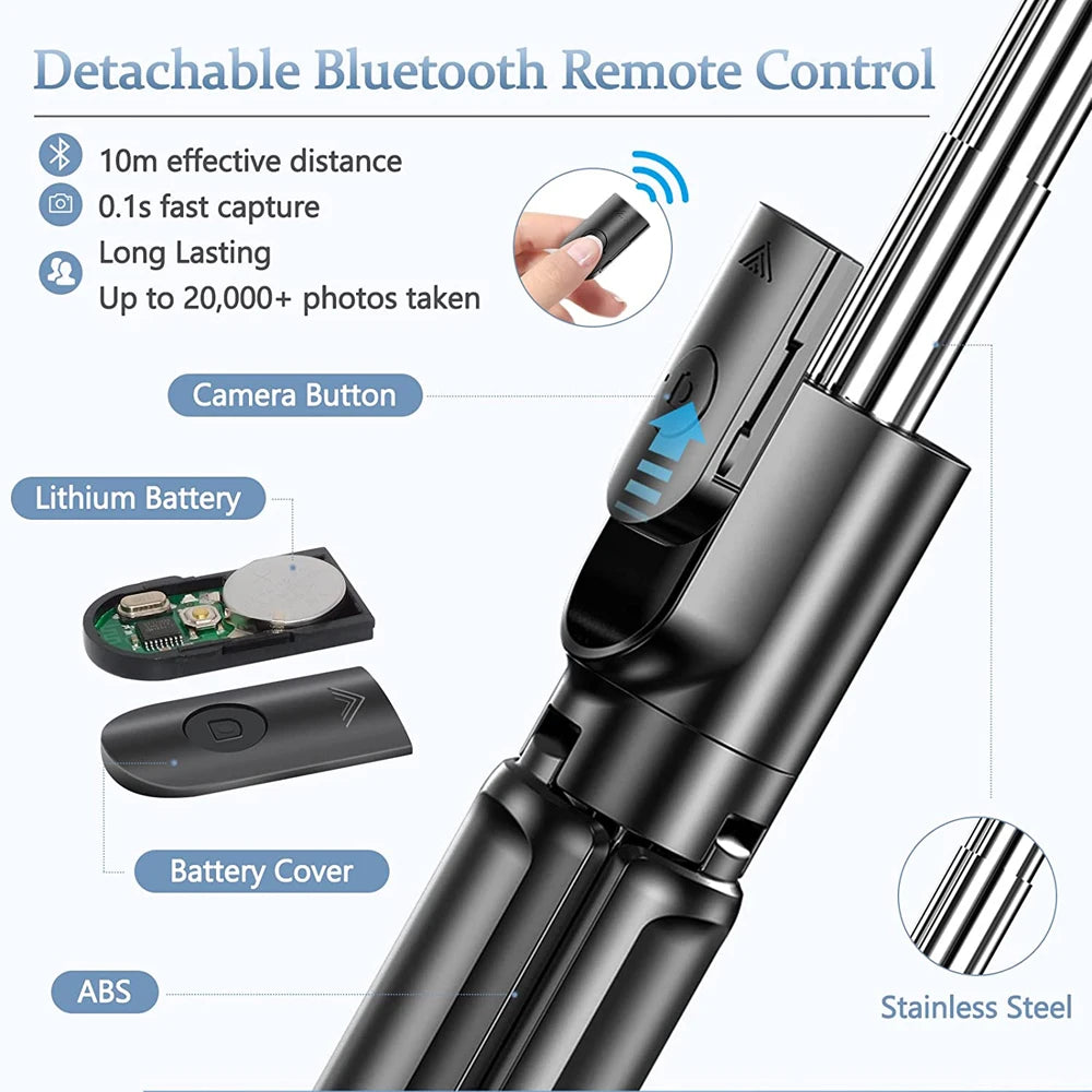 Extendable Wireless Bluetooth Selfie Stick Tripod with Remote for iOS and Android Smartphones