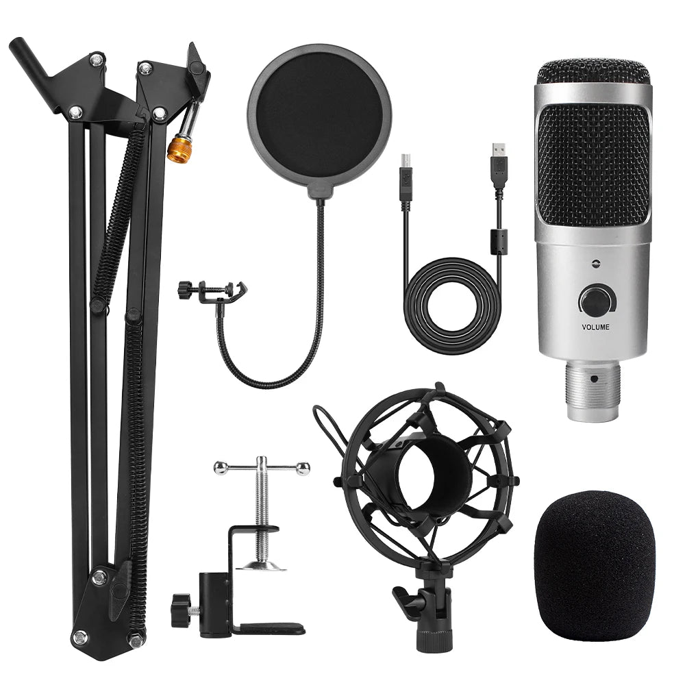 D80 Metal USB Condenser Microphone with Stand for Computer, Laptop, and Studio Recording