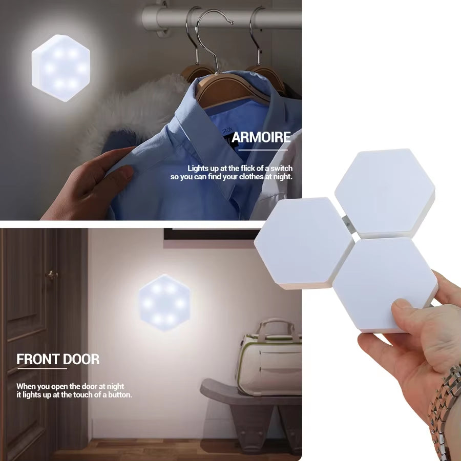 6-Piece Touch Control Hexagonal LED Wall Light Set - Honeycomb Touch Sensitive Night Lights