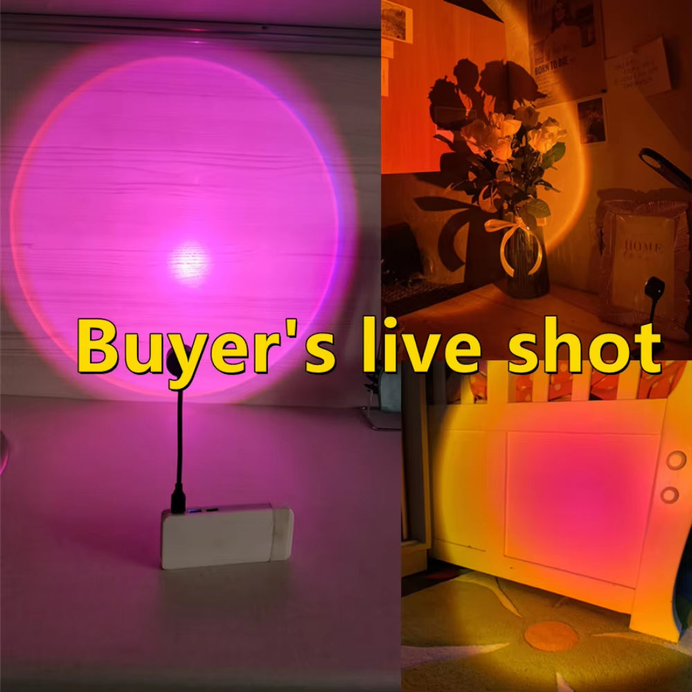 LED Sunset Lamp Projector - USB Rainbow Neon Night Light for Bedroom Decor and Photography Atmosphere Lighting Gift