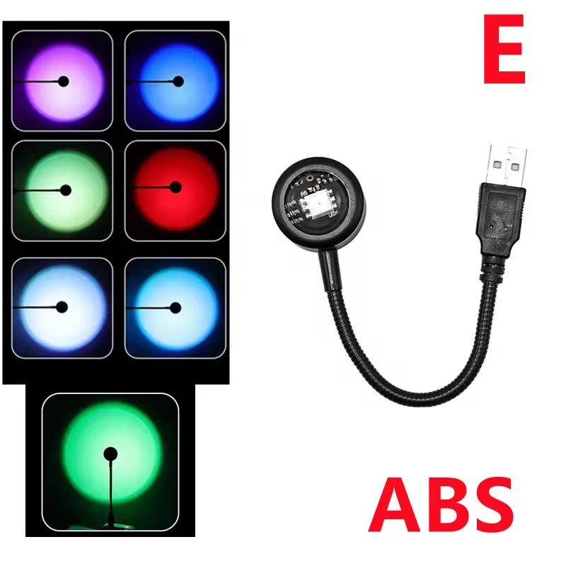 LED Sunset Lamp Projector - USB Rainbow Neon Night Light for Bedroom Decor and Photography Atmosphere Lighting Gift