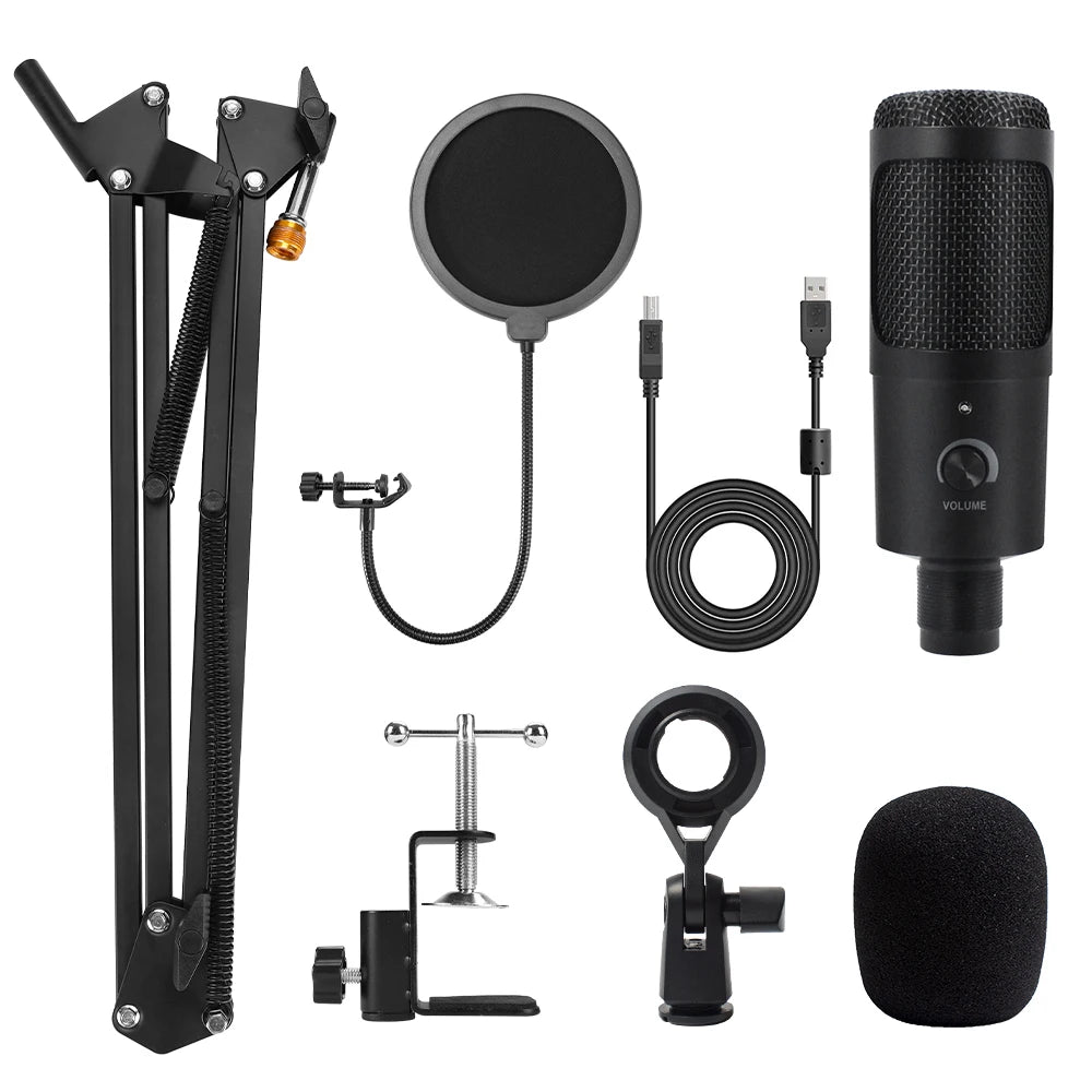 D80 Metal USB Condenser Microphone with Stand for Computer, Laptop, and Studio Recording