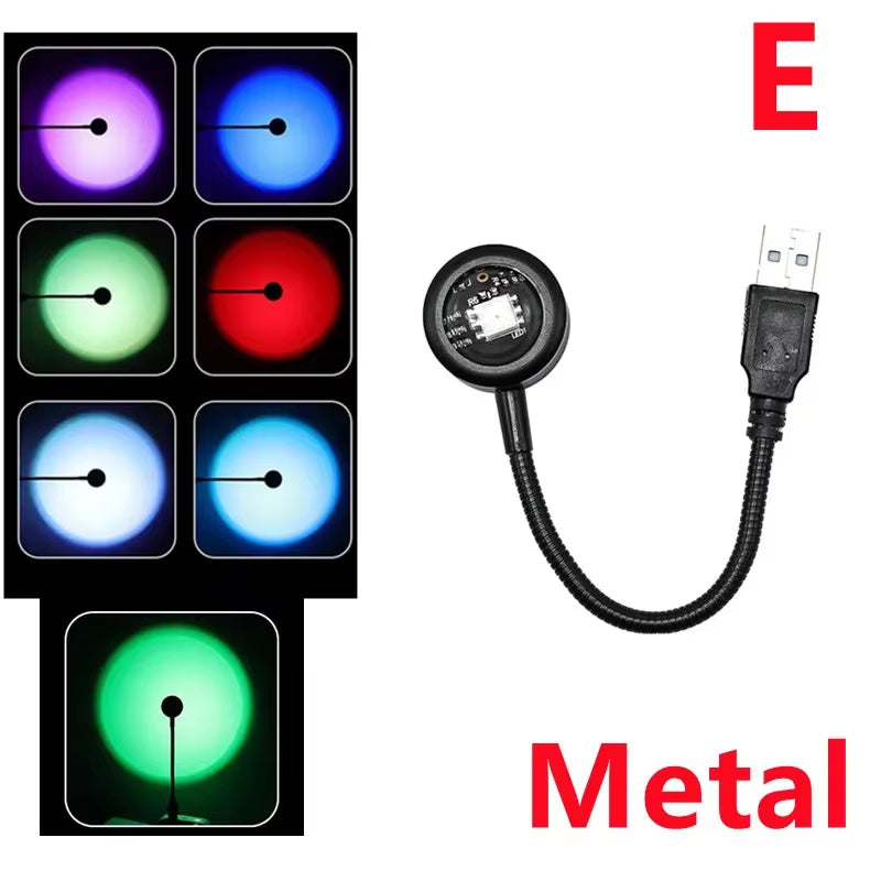 LED Sunset Lamp Projector - USB Rainbow Neon Night Light for Bedroom Decor and Photography Atmosphere Lighting Gift