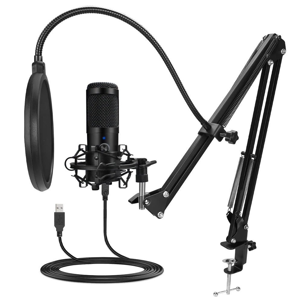 D80 Metal USB Condenser Microphone with Stand for Computer, Laptop, and Studio Recording