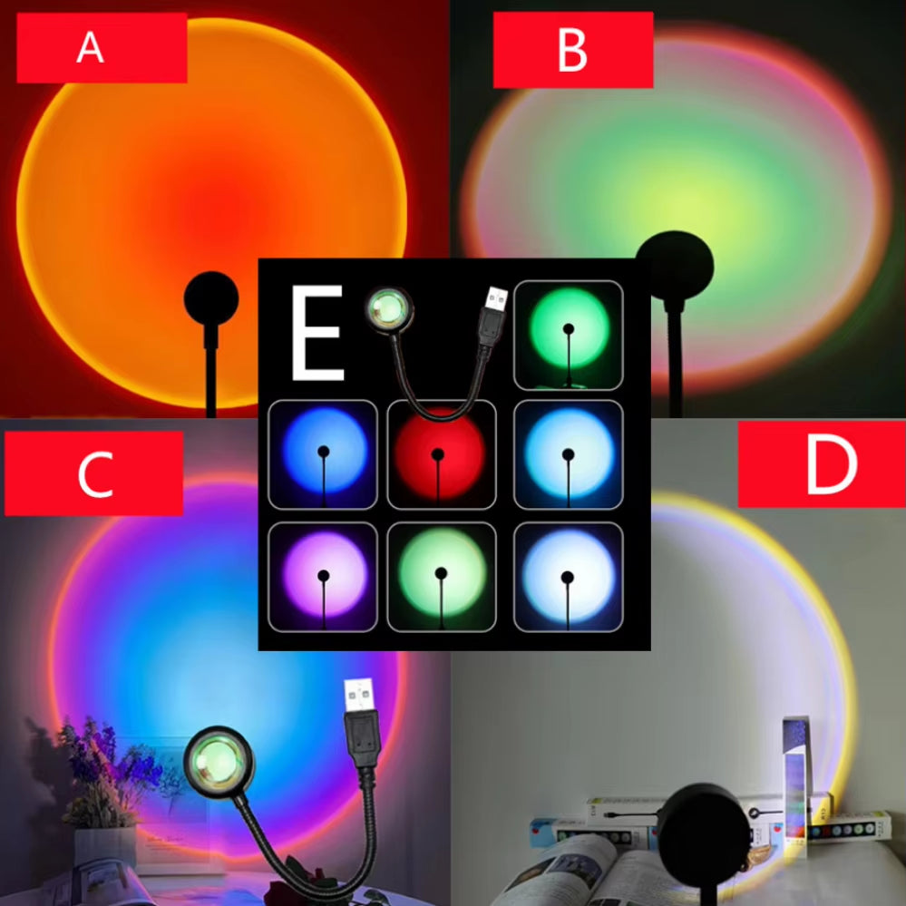 LED Sunset Lamp Projector - USB Rainbow Neon Night Light for Bedroom Decor and Photography Atmosphere Lighting Gift