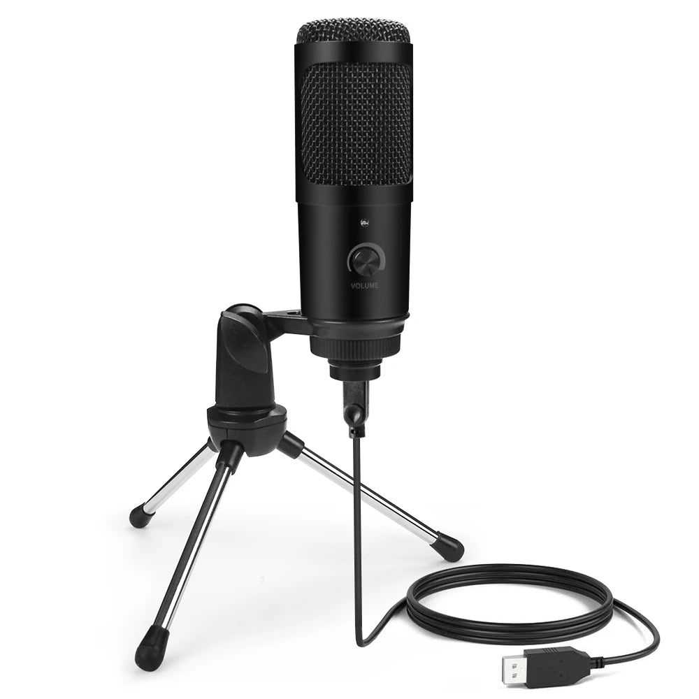 D80 Metal USB Condenser Microphone with Stand for Computer, Laptop, and Studio Recording