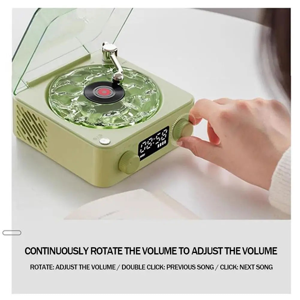 Waves Bluetooth Vinyl Player Speaker with White Noise Functionality and RGB Lighting - Retro Turntable Design for Enhanced Sleep Aid