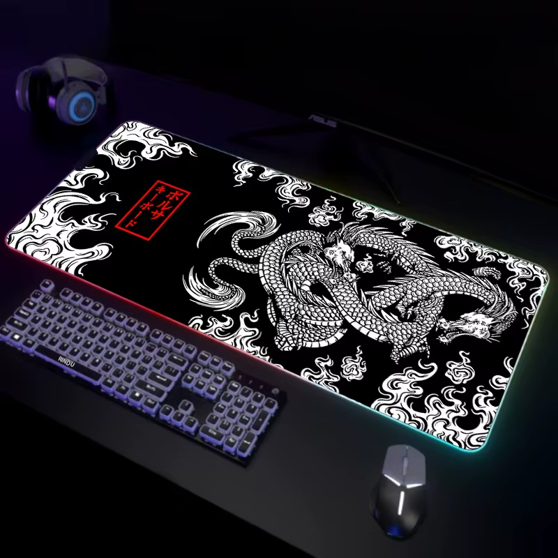XXL RGB Gaming Mouse Pad Dragon Desk Mat HD Black Gamer Accessories Large LED Light Mousepads PC Computer Carpet with Backlit