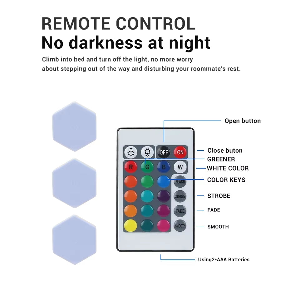 6-Piece Touch Control Hexagonal LED Wall Light Set - Honeycomb Touch Sensitive Night Lights