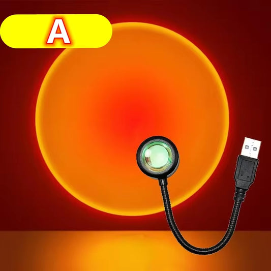 LED Sunset Lamp Projector - USB Rainbow Neon Night Light for Bedroom Decor and Photography Atmosphere Lighting Gift