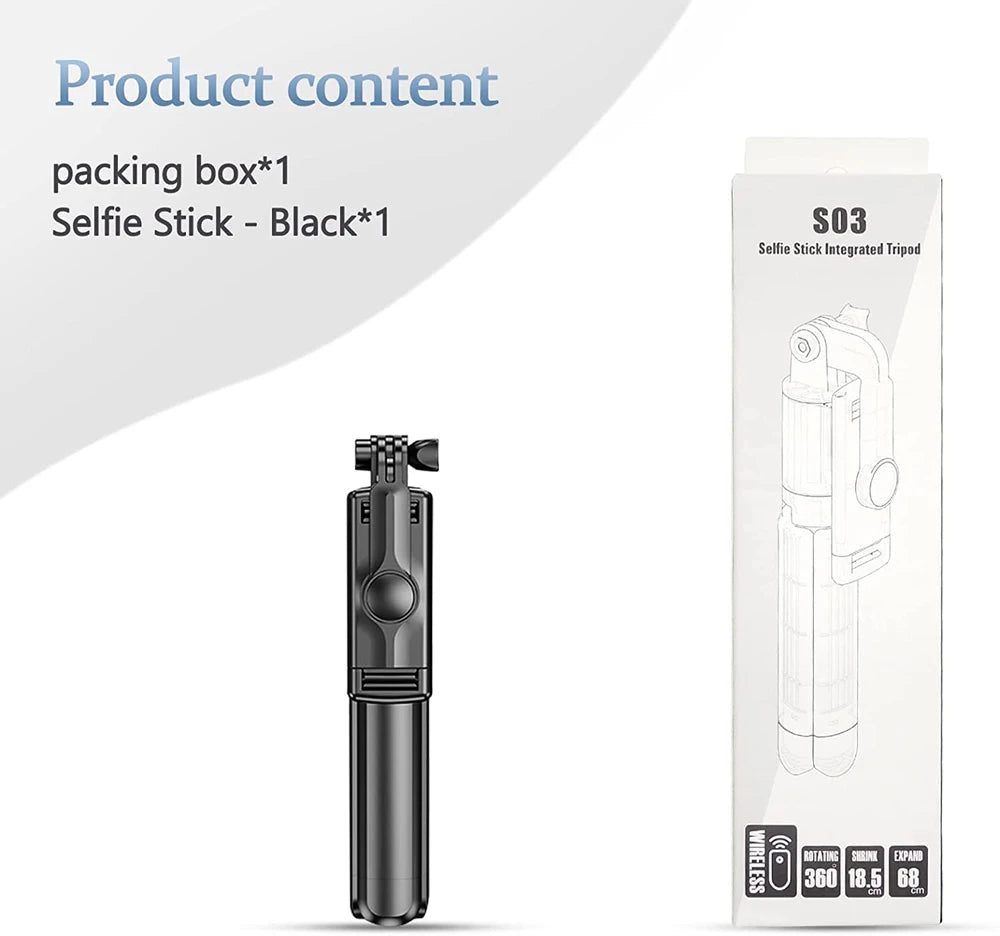 Extendable Wireless Bluetooth Selfie Stick Tripod with Remote for iOS and Android Smartphones