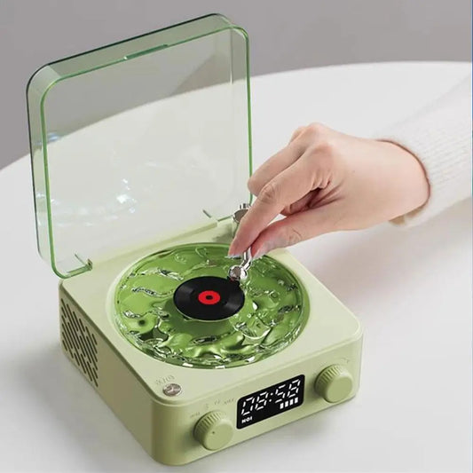 Waves Bluetooth Vinyl Player Speaker with White Noise Functionality and RGB Lighting - Retro Turntable Design for Enhanced Sleep Aid