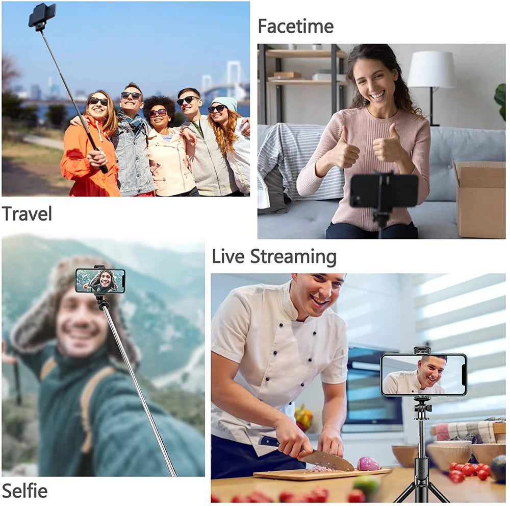 Extendable Wireless Bluetooth Selfie Stick Tripod with Remote for iOS and Android Smartphones