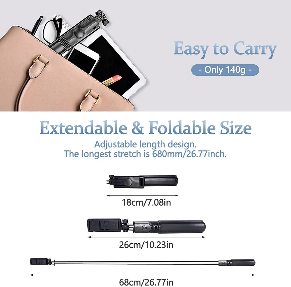 Extendable Wireless Bluetooth Selfie Stick Tripod with Remote for iOS and Android Smartphones