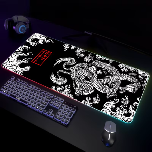 XXL RGB Gaming Mouse Pad Dragon Desk Mat HD Black Gamer Accessories Large LED Light Mousepads PC Computer Carpet with Backlit